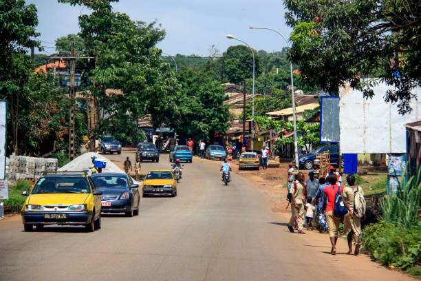 View of a typical street in the center of Conakry, Guinea, West Africa stock photo