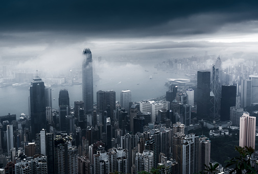 View of a very foggy Hong Kong