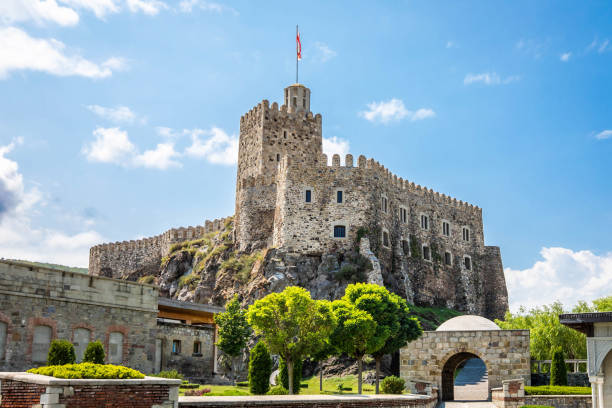 View of Akhaltsikhe castle fortification close up in Georgia stock photo
