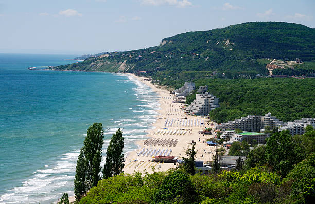 view of albena resort near varna, bulgaria - bulgaristan stok fotoğraflar ve resimler