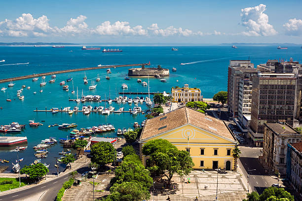 View of All Saints Bay in Salvador, Bahia, Brazil stock photo