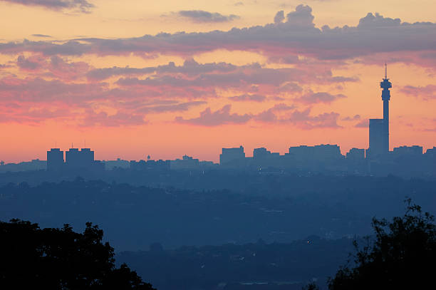 A view of an African city during dawn stock photo