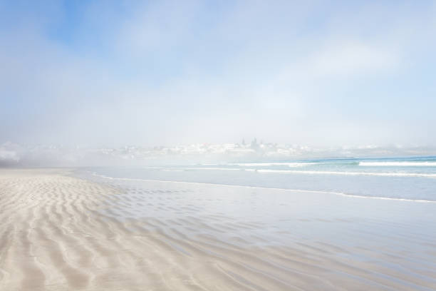 View of beach in the mist stock photo