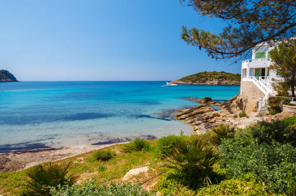 View of beautiful beach in Sant Elm, Majorca island, Spain stock photo