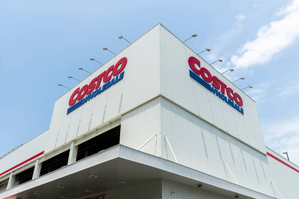 view of Costco wholesale storefront in Kaohsiung, Taiwan. stock photo