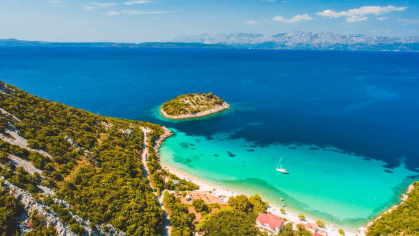 View of Divna beach on Peljesac Peninsula Aerial view of scenic sea beach,Peljesac,Croatia peninsula stock pictures, royalty-free photos & images