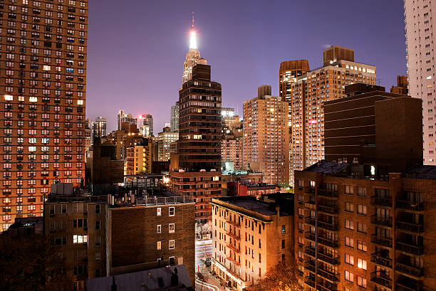 View of downtown Manhattan at night from my window stock photo