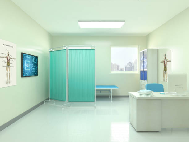 View Of Empty Doctor's Office Hospital, Doctor's Office, Three Dimensional, No People, Medical Clinic doctors office stock pictures, royalty-free photos & images