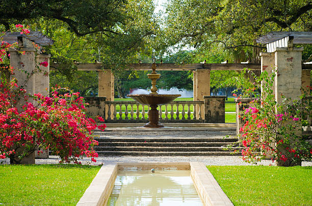 View of fountain in the middle of Country Club Prado stock photo