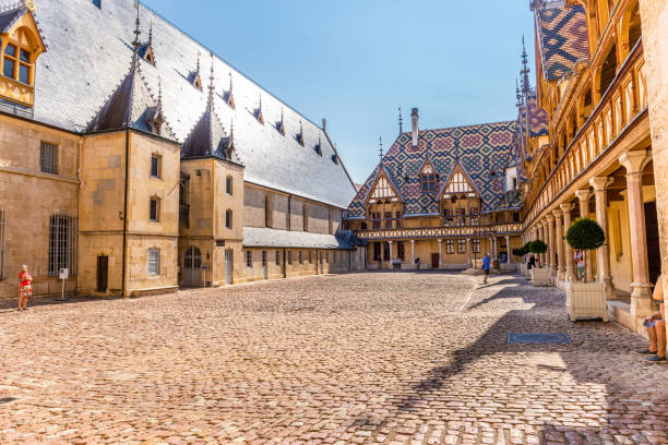 View of Hospice de Beaune or Hotel Dieu in Burgundy region, France stock photo
