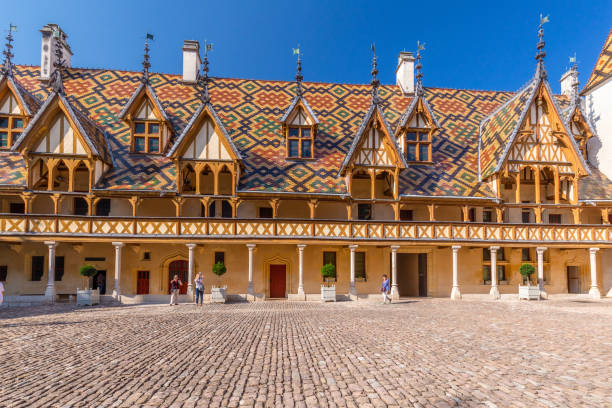 View of Hotel Dieu or Hospice de Beaune, in Burgundy stock photo