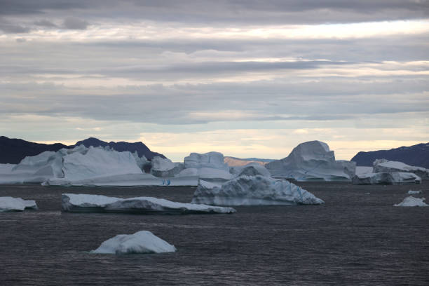 View of iceberg in Ilulissat Icefjord in Disko Bay, Greenland, Denmark stock photo