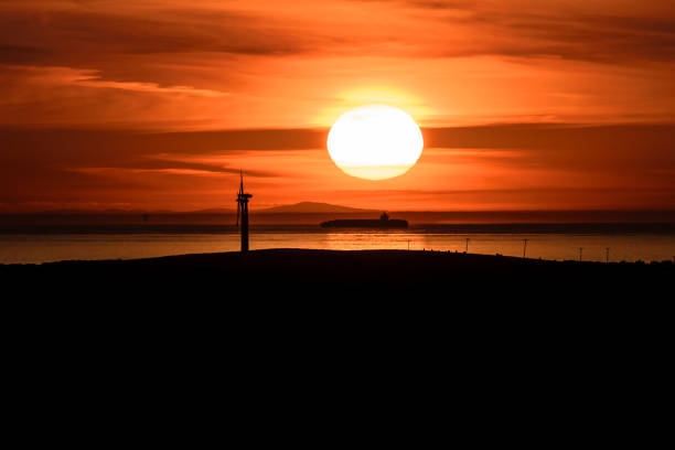View of Irish / Ireland Mountains - Sunset - From Isle of Anglesey stock photo