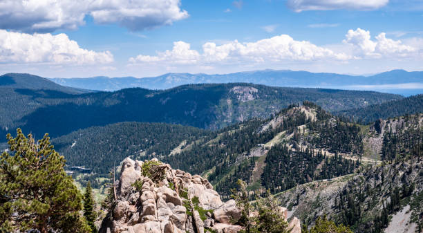 View of Lake Tahoe from High Camp at Palisades Tahoe stock photo