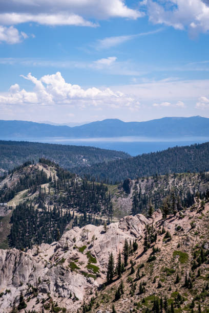 View of Lake Tahoe from High Camp at Palisades Tahoe stock photo
