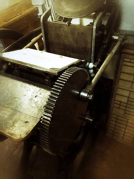 view of letterpress "overhead view of a 1901 letterpress, taken with an iphone 4S using the Snapseed app" 1901 stock pictures, royalty-free photos & images