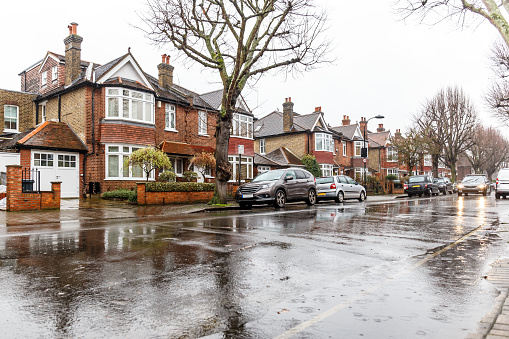 View of London suburb in the rainy day