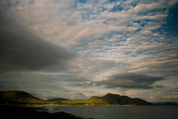 View of Mull from Ardnarchan at sunset, Scotland stock photo
