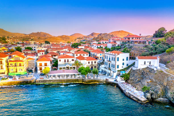 View of Myrina, Limnos island, Greece. stock photo