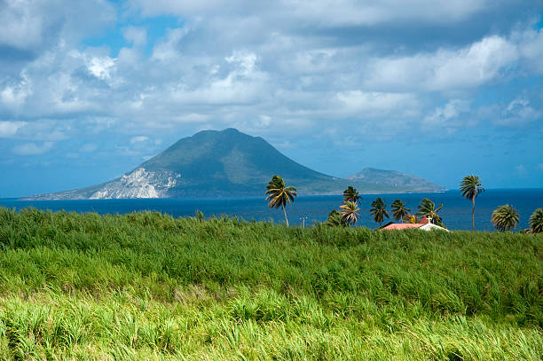 View of Nevis from St. Kitts stock photo