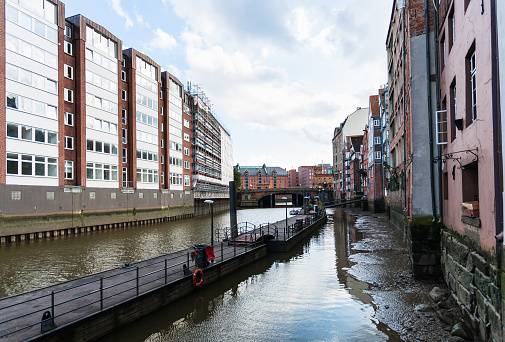 view of Nikolaifleet canal in Hamburg city