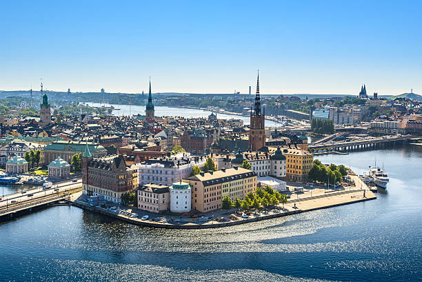 view of old town or gamla stan in stockholm, sweden - stockholm bildbanksfoton och bilder