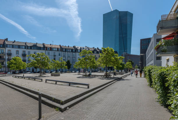 View of Paul Arnsberg Square and the European Central Bank, Frankfurt, Germany stock photo