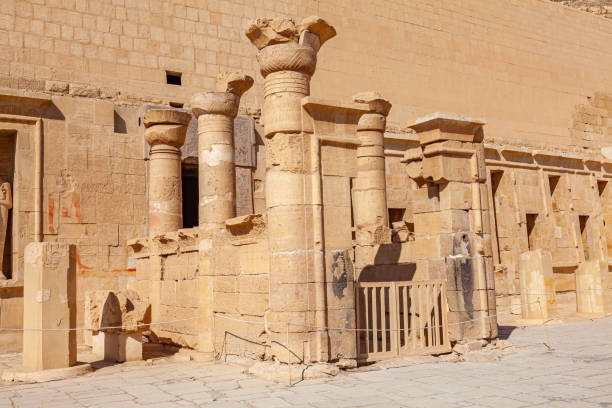 View of Ptolemaic portico of the festival courtyard at Mortuary Temple of Hatshepsut. stock photo