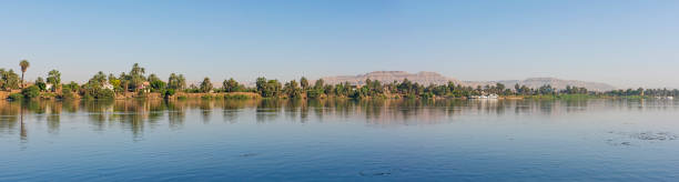 View of river nile in Egypt showing Luxor west bank stock photo