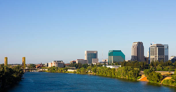 View of Sacramento California from the river stock photo