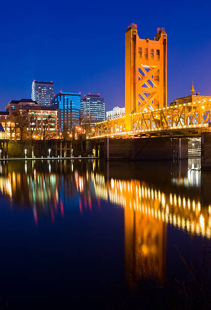 View of Sacramento in California at night stock photo