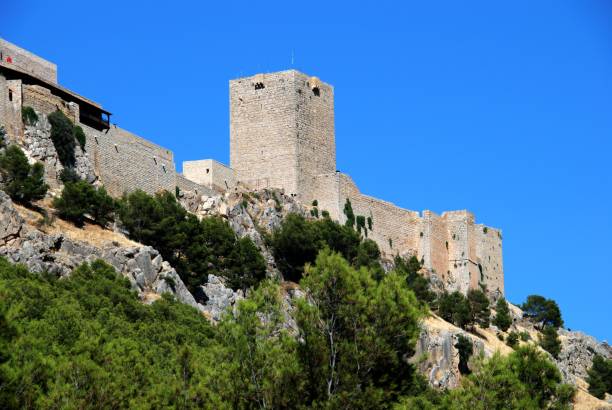 View of Santa Catalina castle which overlooks the city, Jaen, Spain. stock photo