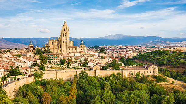 View of Segovia Cathedral from Alcazar stock photo
