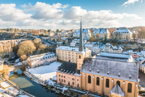 View of Snow in Luxembourg city winter stock photo