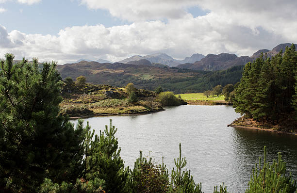 View of Snowdonia from the Marin Trail, Betws-y-Coed, North Wales stock photo