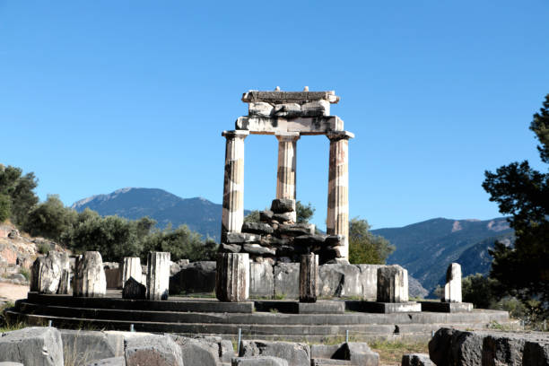 view of Temple of Athena Pronea Delphi Greece stock photo