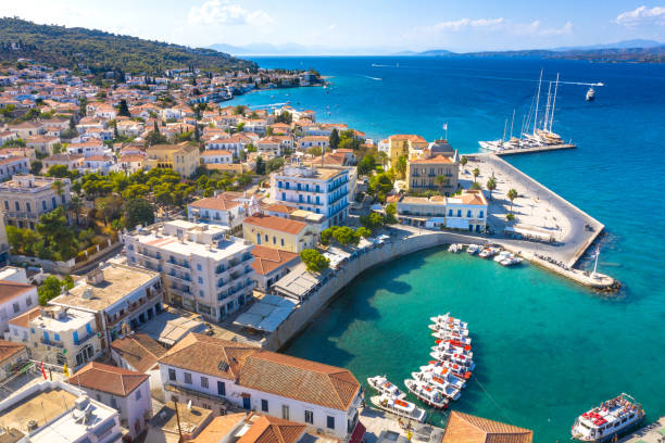 View of the amazing island of Spetses, Greece. stock photo