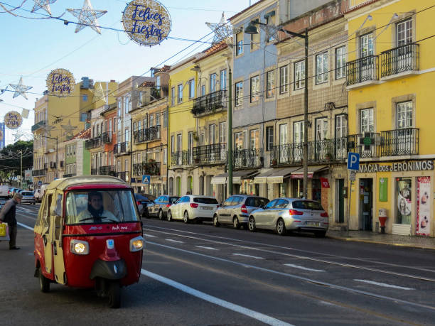 view of the city walking in the streets in the centre of lisbon - taxi lisboa imagens e fotografias de stock