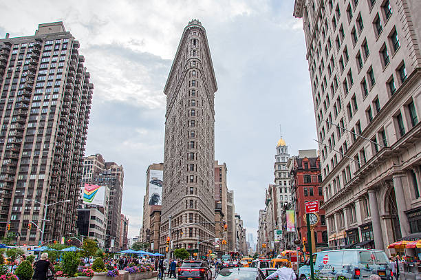 View of the famous Flatiron building in New York stock photo