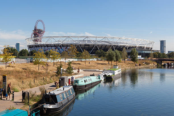 View of the former Olympic Stadium in London. stock photo