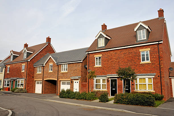 View of the front on multiple town houses stock photo