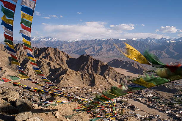 View of the Leh with nearby hills and villages stock photo