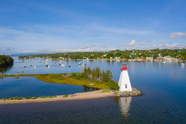 View of the marina in Baddeck, Nova Scotia stock photo