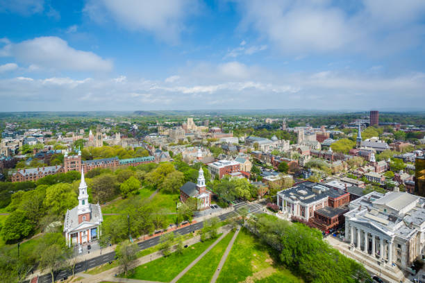 View of the New Haven Green and downtown, in New Haven, Connecticut View of the New Haven Green and downtown, in New Haven, Connecticut connecticut stock pictures, royalty-free photos & images