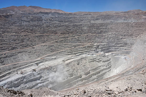 View of the open pit copper mine of Chuquicamata, Chile stock photo