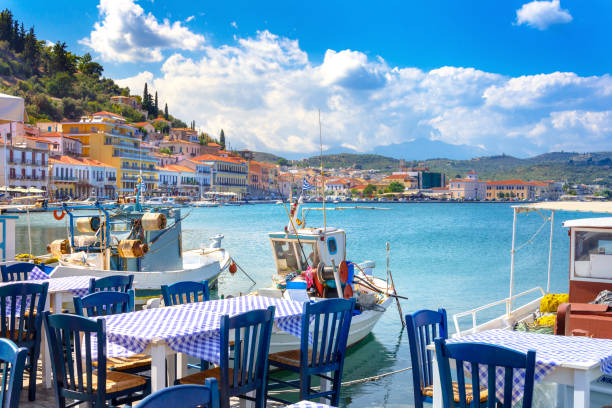 View of the picturesque coastal town of Gythio, Peloponnese, Greece. View of the picturesque coastal town of Gythio, Peloponnese, Greece. peloponnese stock pictures, royalty-free photos & images