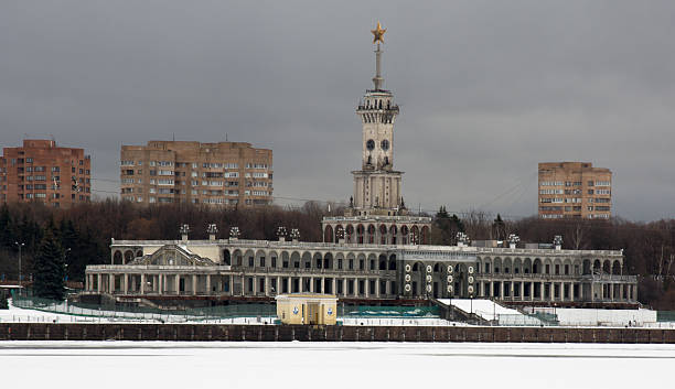 view of the river station, panorama of Moscow stock photo