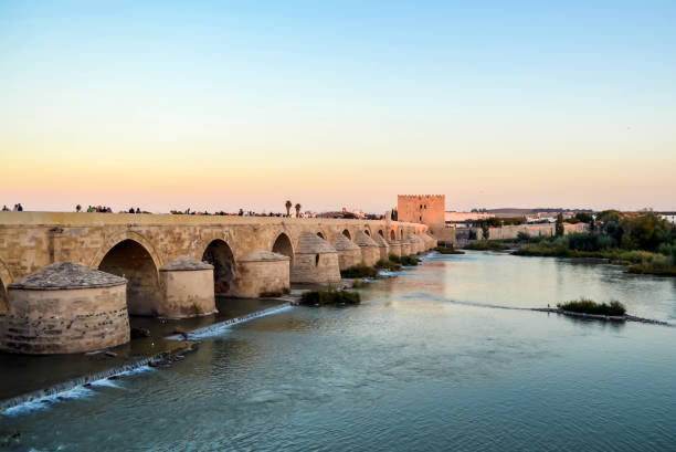 View of the Roman bridge over the Guadalquivir river stock photo