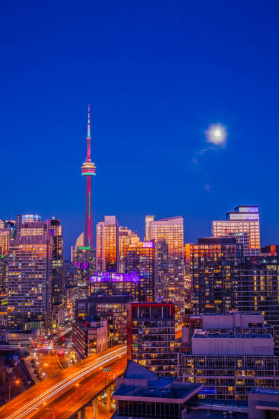 View of Toronto city at night stock photo