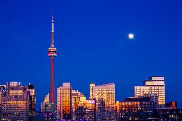 View of Toronto city at night stock photo